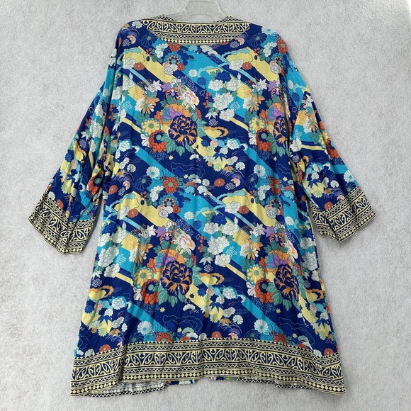 Soft Surroundings Open Front Kimono Cardigan Womens‎ S/M Blue Floral Artsy Boho - Picture 2 of 10